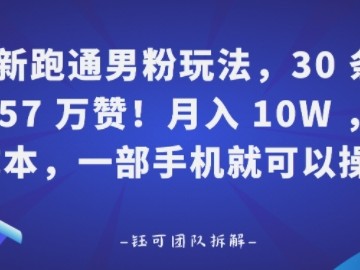 新跑通男粉玩法,30条157W赞,0成本,一部手机就可以操作