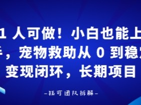 1人可做！小白也能上手，宠物救助从 0 到稳定变现闭环，长期项目